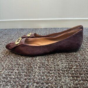 Pure Navy burgundy calf hair point toe flats.